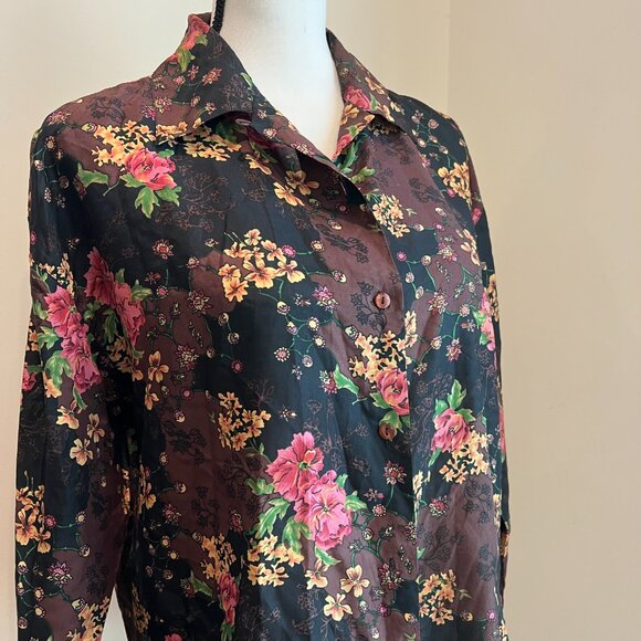 Vintage Silk Floral Pattern Blouse by Bogari Size Small - Picture 2 of 9